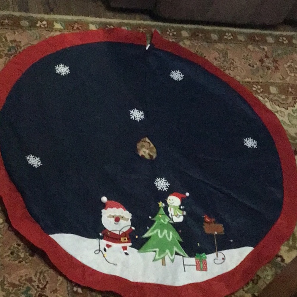 Christmas Tree Skirt with Santa and Snowman